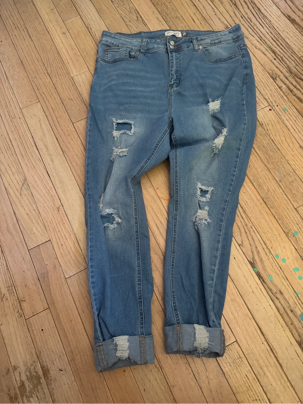 Celebrity Ace High Rise Stitched Cuff Distressed Jeans Size 16